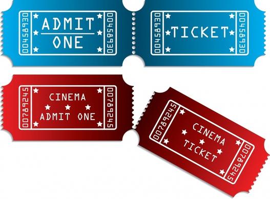 ticket templates horizontal red blue decor