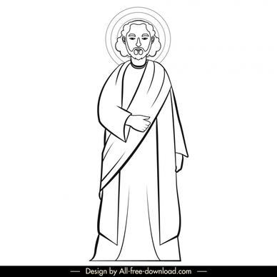bartholomew christian apostle icon black white retro cartoon character outline