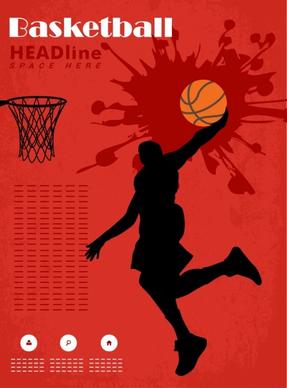basketball banner template red grunge design player silhouette