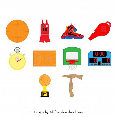 basketball icon sets flat classical design 