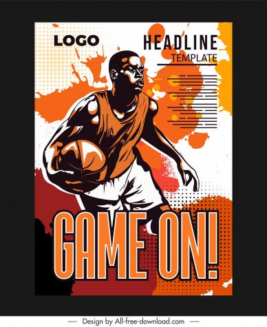 basketball poster template contrast cartoon player grunge