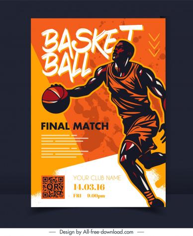 basketball poster template dynamic dark player playing