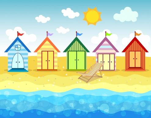 beach drawing colorful houses icon bokeh decor