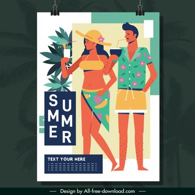 beach summer poster couple icon colorful classical design