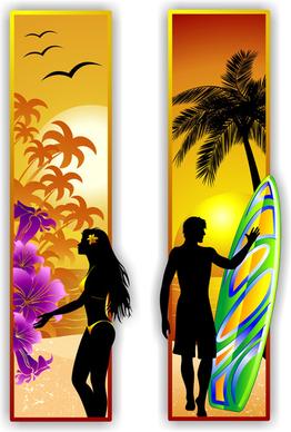 beach travel people silhouette banner vector