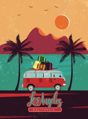 beach trip advertising car luggage icons retro design