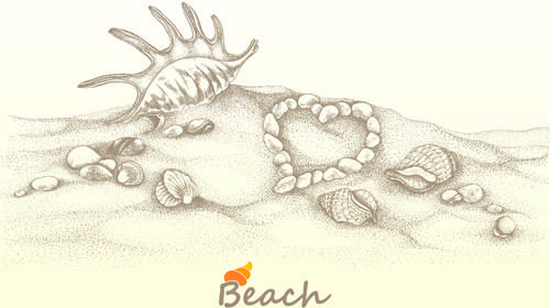 beach with shell retro background vector