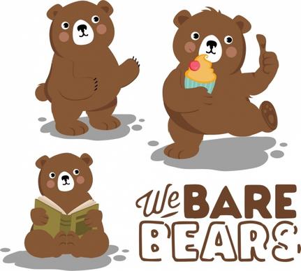 bears background cute stylized icons cartoon characters