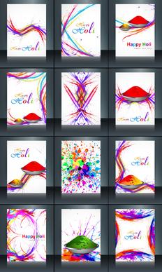 beautiful background of indian festival brochure collection set colorful holi reflection card template vector