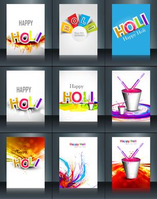 beautiful background of indian festival collection colorful set holi brochure card reflection vector template design