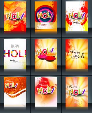 beautiful background of indian festival collection colorful set holi brochure card reflection vector template design