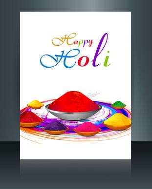 beautiful bucket full of colors and pichkari in festival holi template vector brochure design