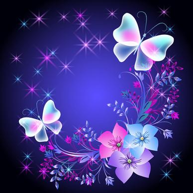 beautiful butterflies with flowers vector background