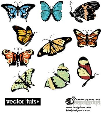 butterflies icons collection colorful shapes design