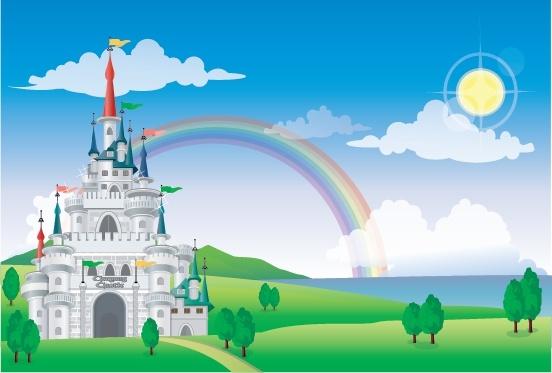 ancient castle painting rainbow decor colorful design