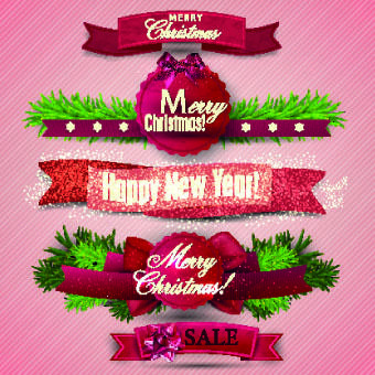 beautiful christmas robbon banners vector