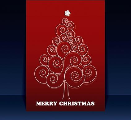 christmas card cover template curves lines fir tree