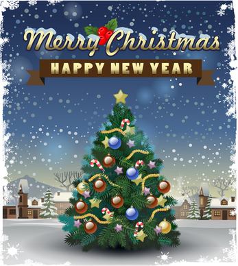 beautiful christmas tree with new year poster vector
