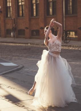 beautiful ballet dancer performing on street