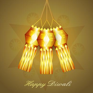 beautiful diwali hanging lamp festival wave vector illustration