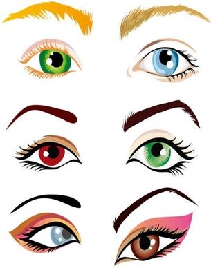 female eyes icons colorful shapes sketch