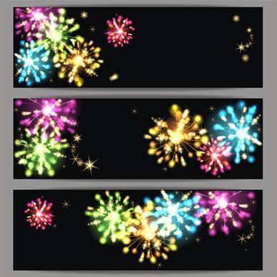 beautiful fireworks vectors banners