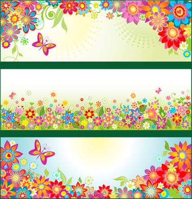 beautiful floral and butterfly banner vector