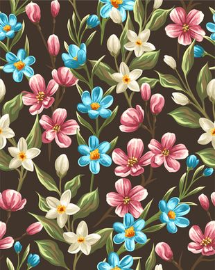 beautiful flower seamless patterns retro vector set