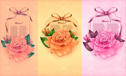 beautiful flower with ribbon cards vector graphic