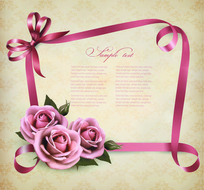 beautiful flower with ribbon frames card vector