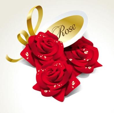 beautiful flowers roses ribbon vector
