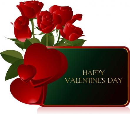 valentine banner red hearts roses elegant colored 3d