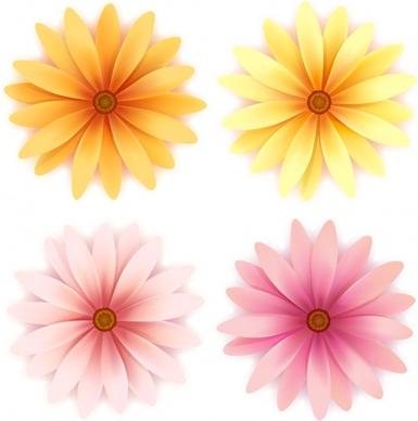 daisy petals icons modern bright colored sketch