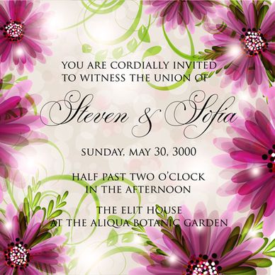 beautiful flowers wedding invitation card vector set