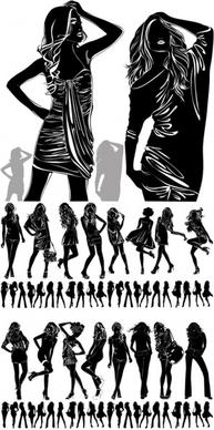 beautiful girl black and white silhouette vector