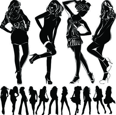 beautiful girls silhouette design vector