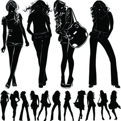 beautiful girls silhouette design vector