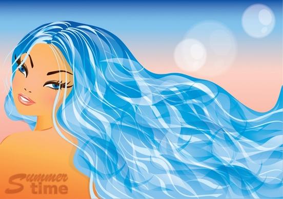 beauty background template girl hair sketch modern colorful