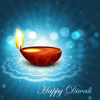beautiful happy diwali bright blue colorful hindu diya festival background illustration