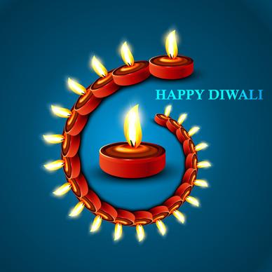 beautiful happy diwali stylish diya blue colorful hindu festival background illustration