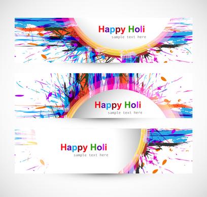 beautiful holi festival celebration header set colorful background vector