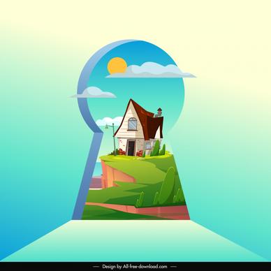beautiful house through a big keyhole backdrop template elegant bright design 