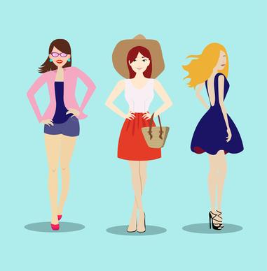 beautiful modern girls in fashionable clothes vector illustration