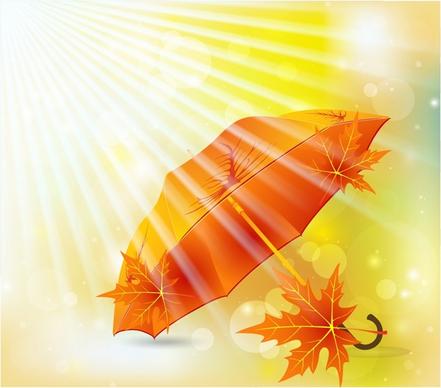 autumn background template shining lights umbrella leaf sketch
