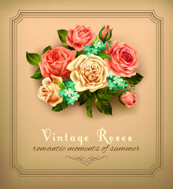 beautiful roses with vintage cards vector