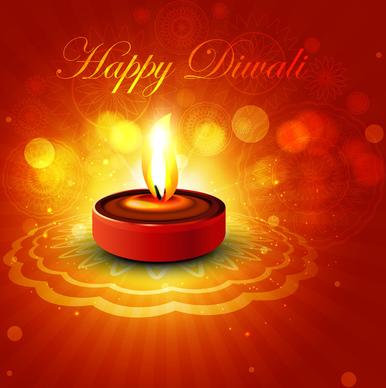 beautiful shiny happy diwali diya colorful rangoli hindu festival background vector