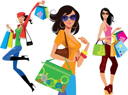 beautiful shopping girls illustration vector