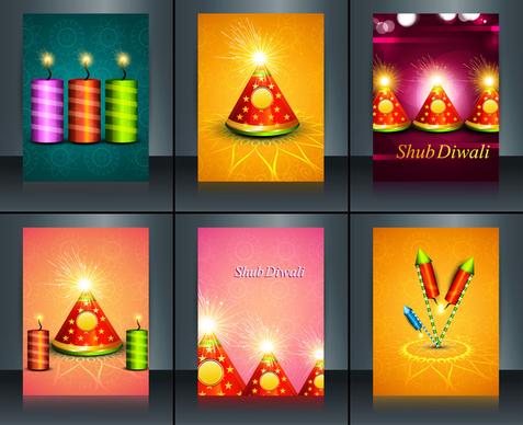 beautiful template diwali 6 collection colorful brochure vector illustration