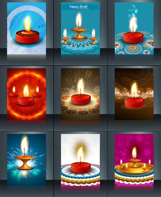 beautiful template diwali 9 collection colorful brochure vector illustration