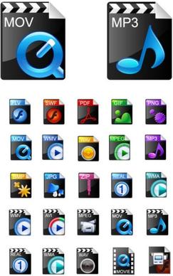 beautiful video formats commonly used icons vector